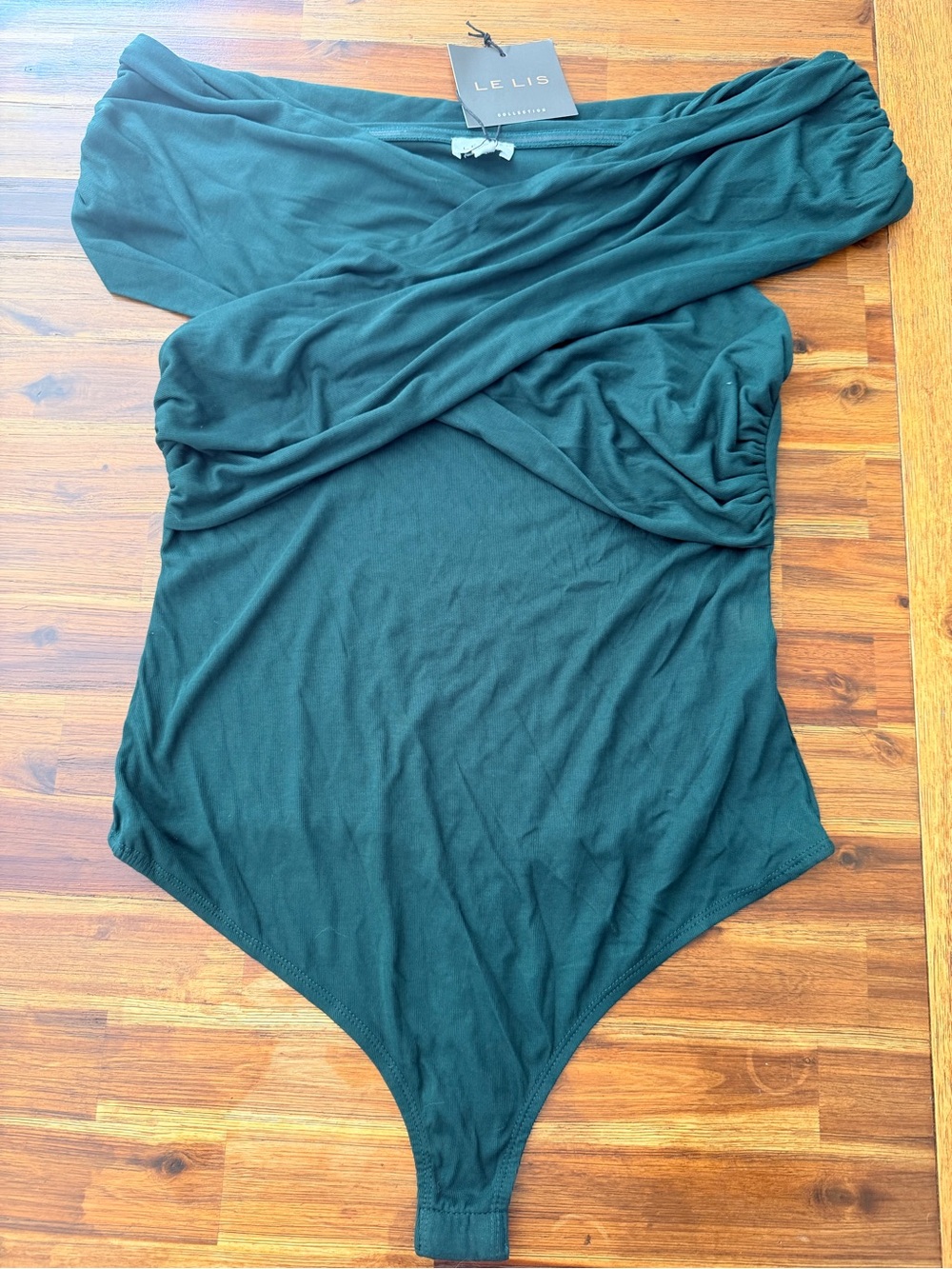 LELIS Collection Green Off Shoulder Wrap Bodysuit Size L NWT
